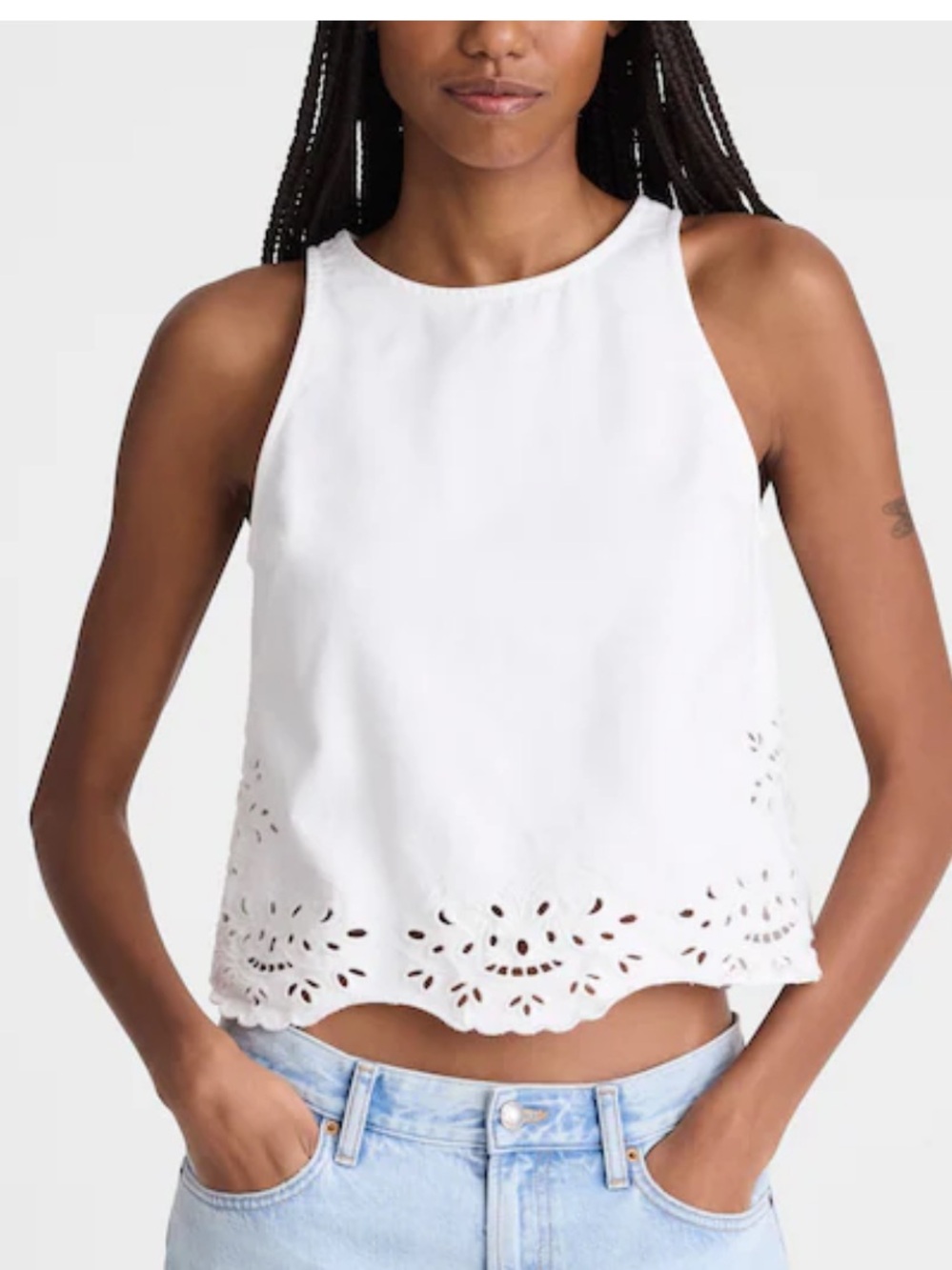 Madewell Denim Eyelet Shell Top in Tile White